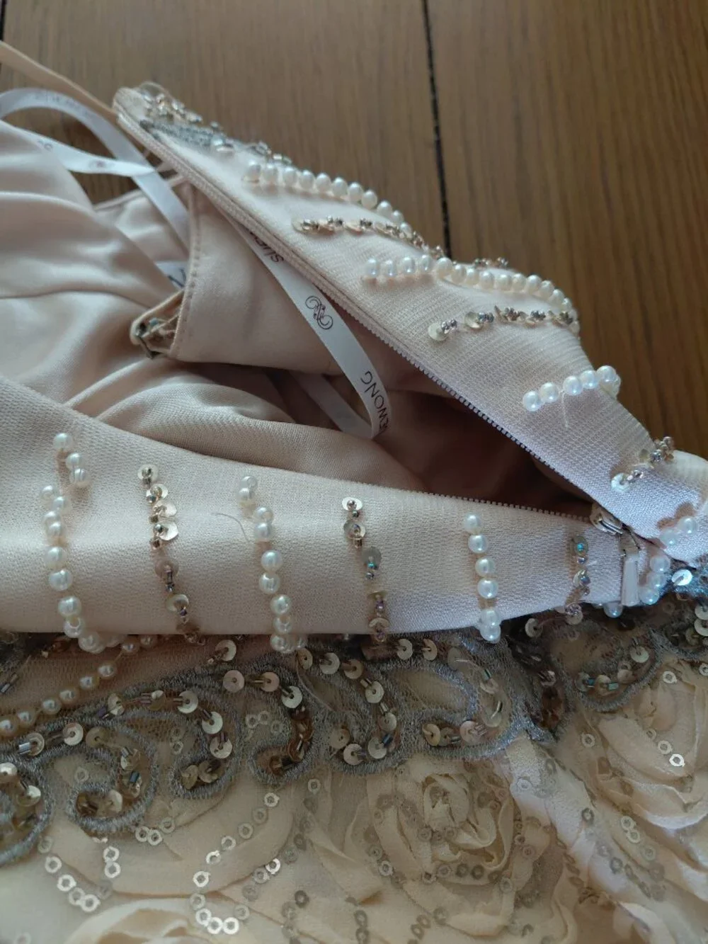 Vintage Sue Wong Nocturne Beaded Sequin Dress Gown Cream Party Cocktail - Picture 10 of 12